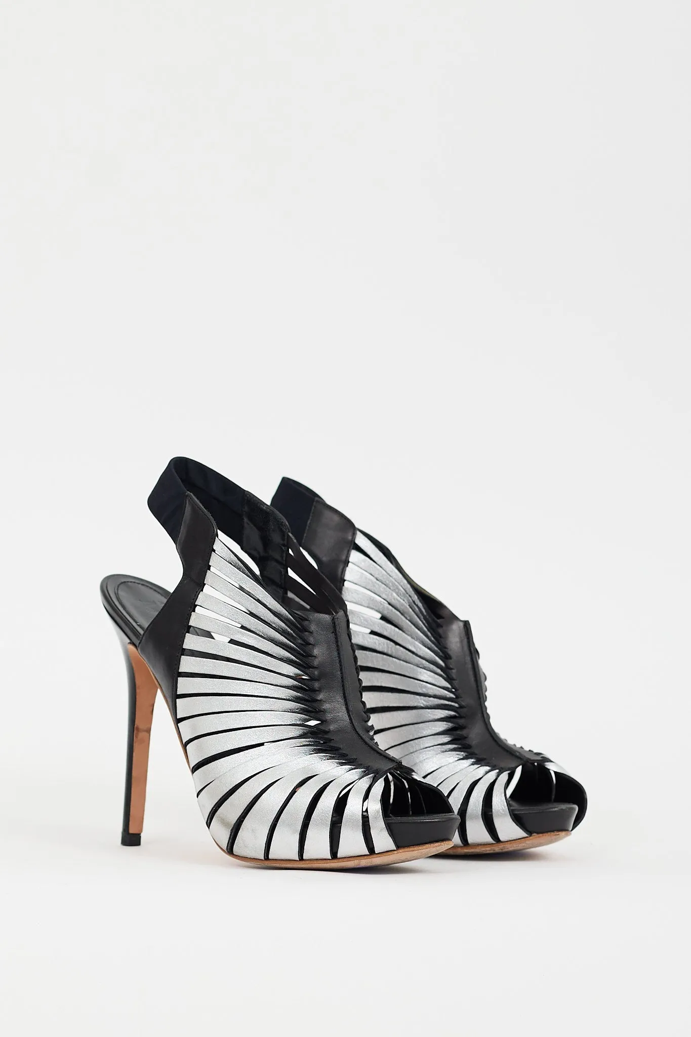 Silver & Black Leather Cutout Heel