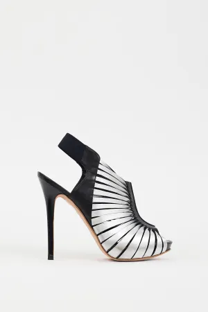 Silver & Black Leather Cutout Heel