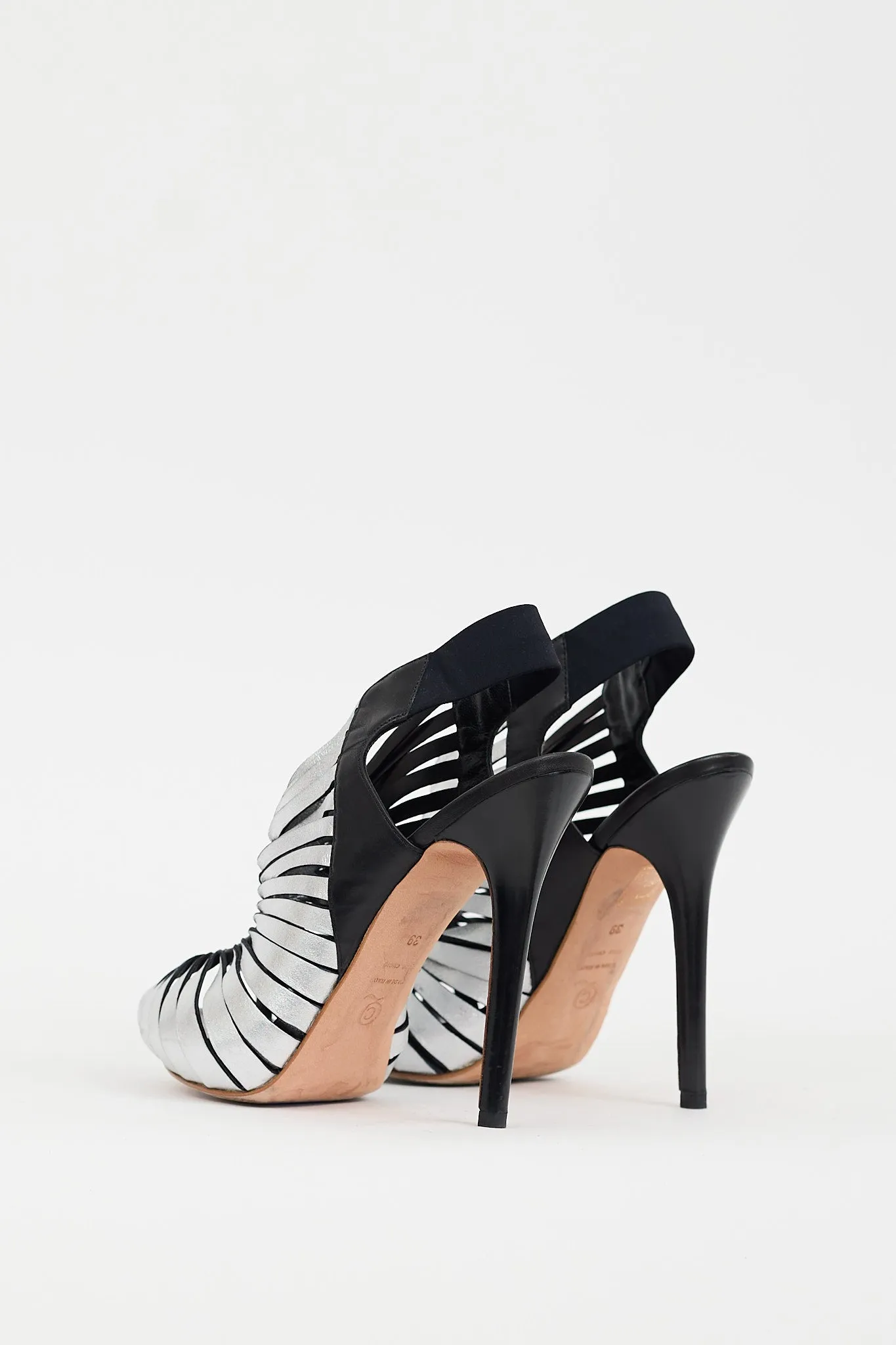 Silver & Black Leather Cutout Heel