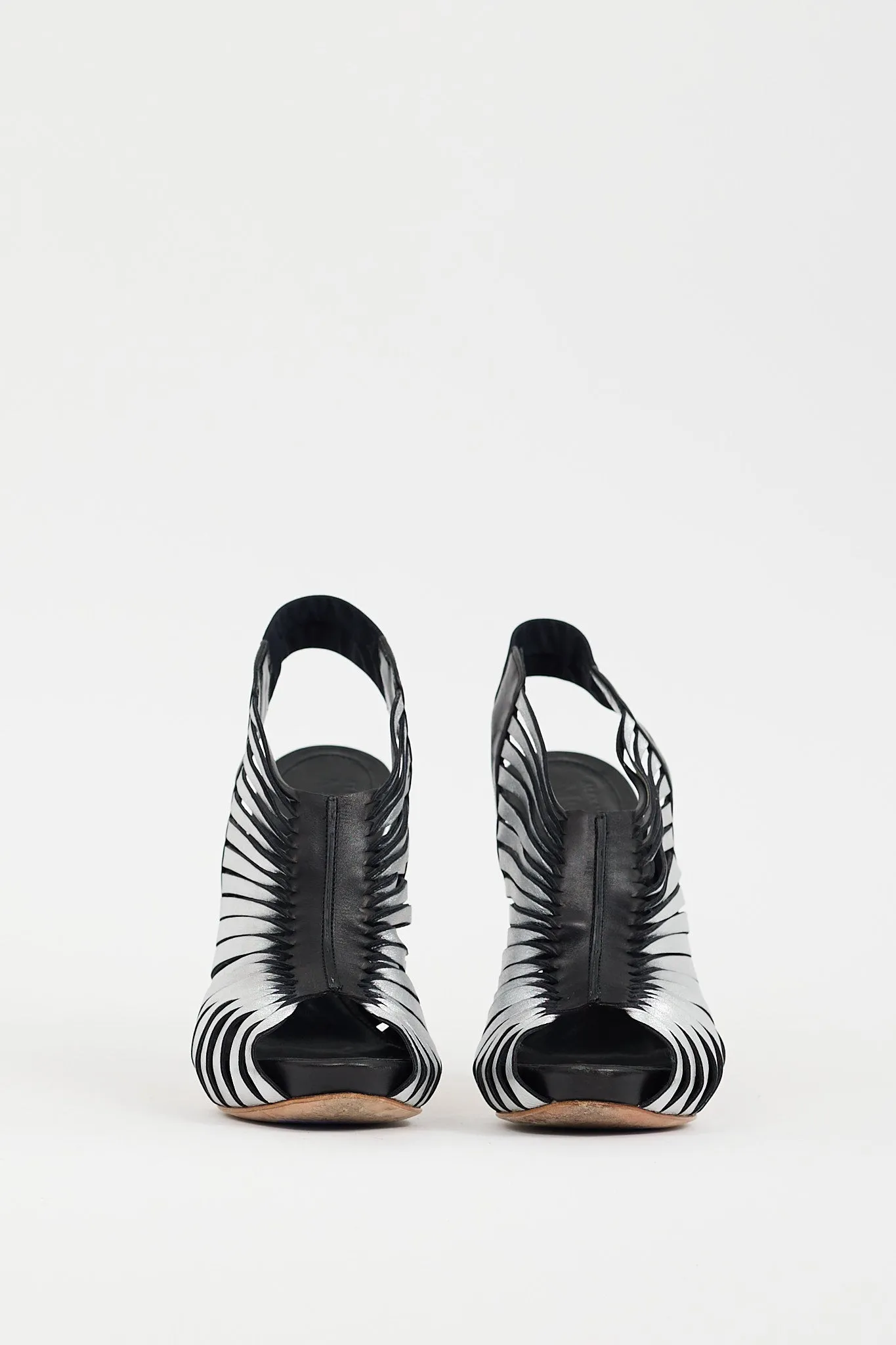 Silver & Black Leather Cutout Heel