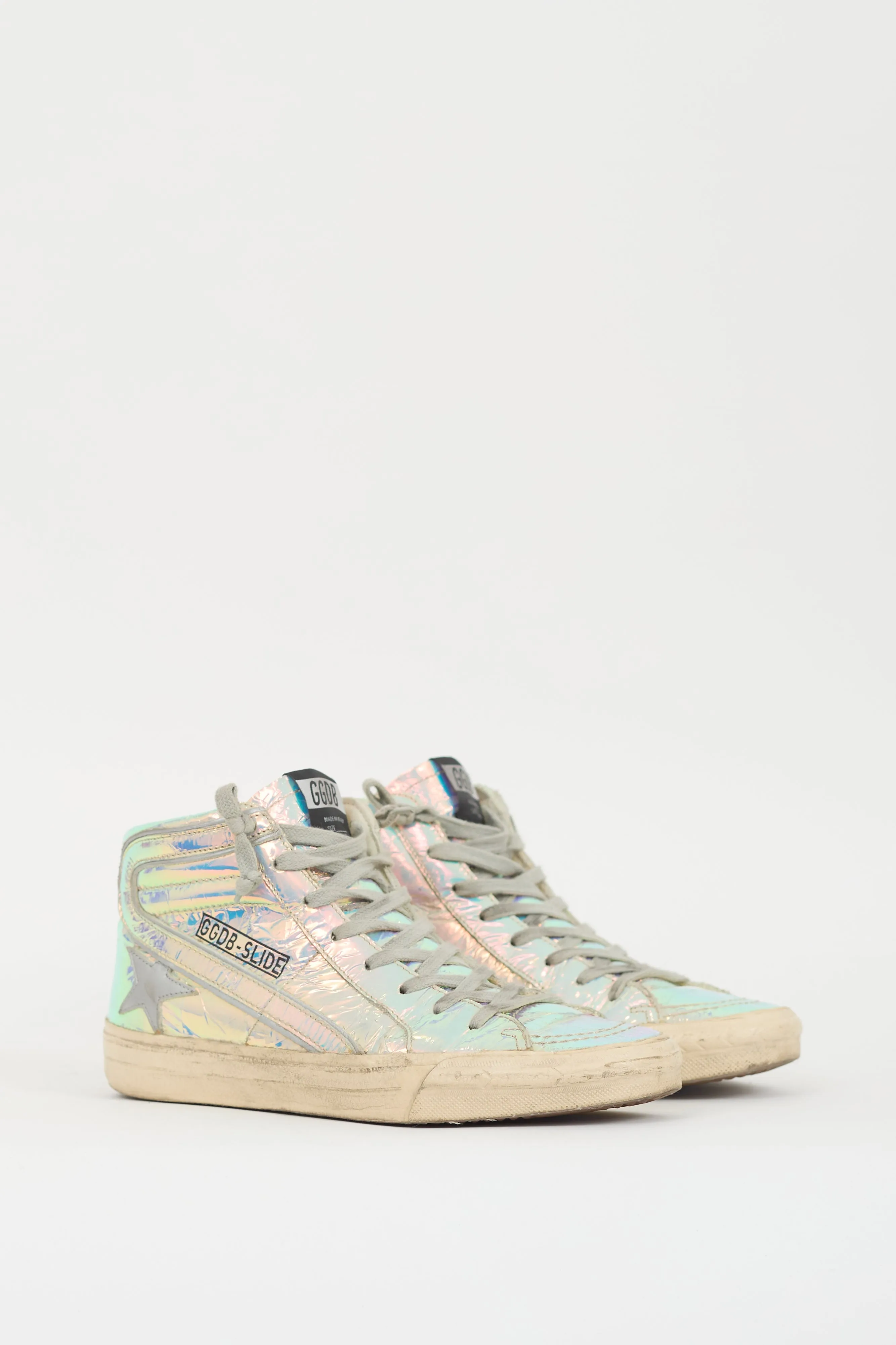 Silver Iridescent Slide High Top Sneaker