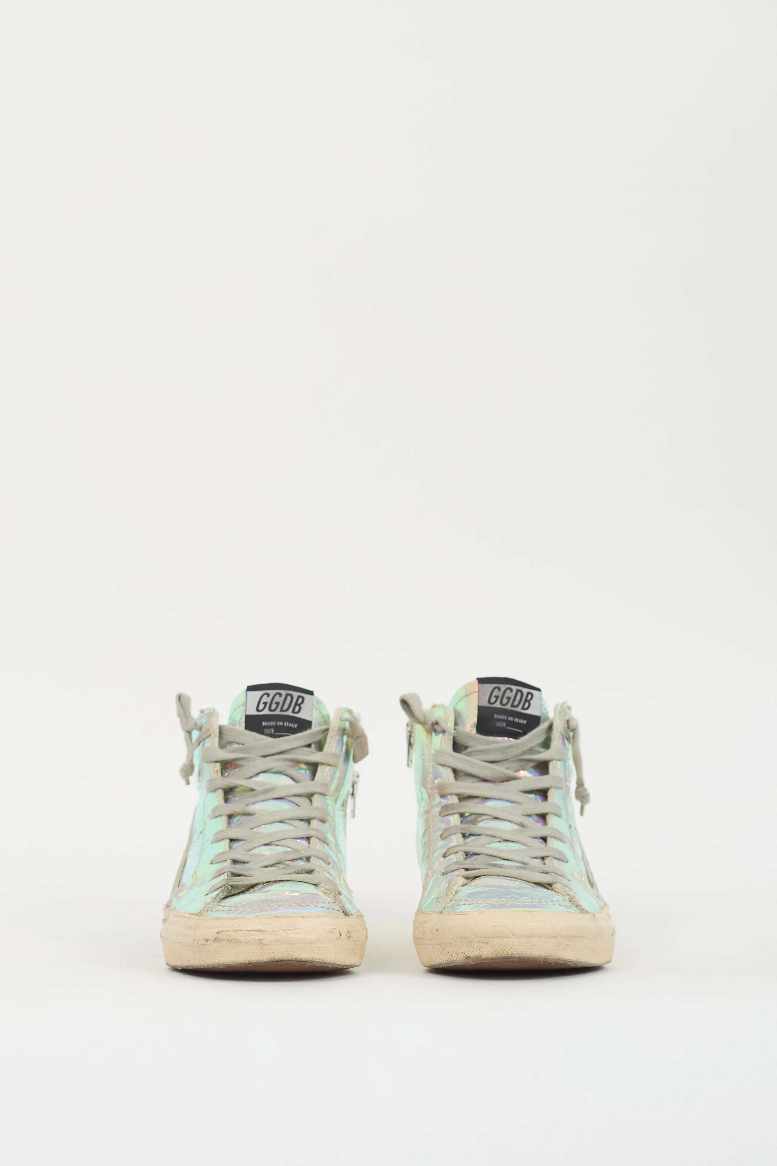 Silver Iridescent Slide High Top Sneaker