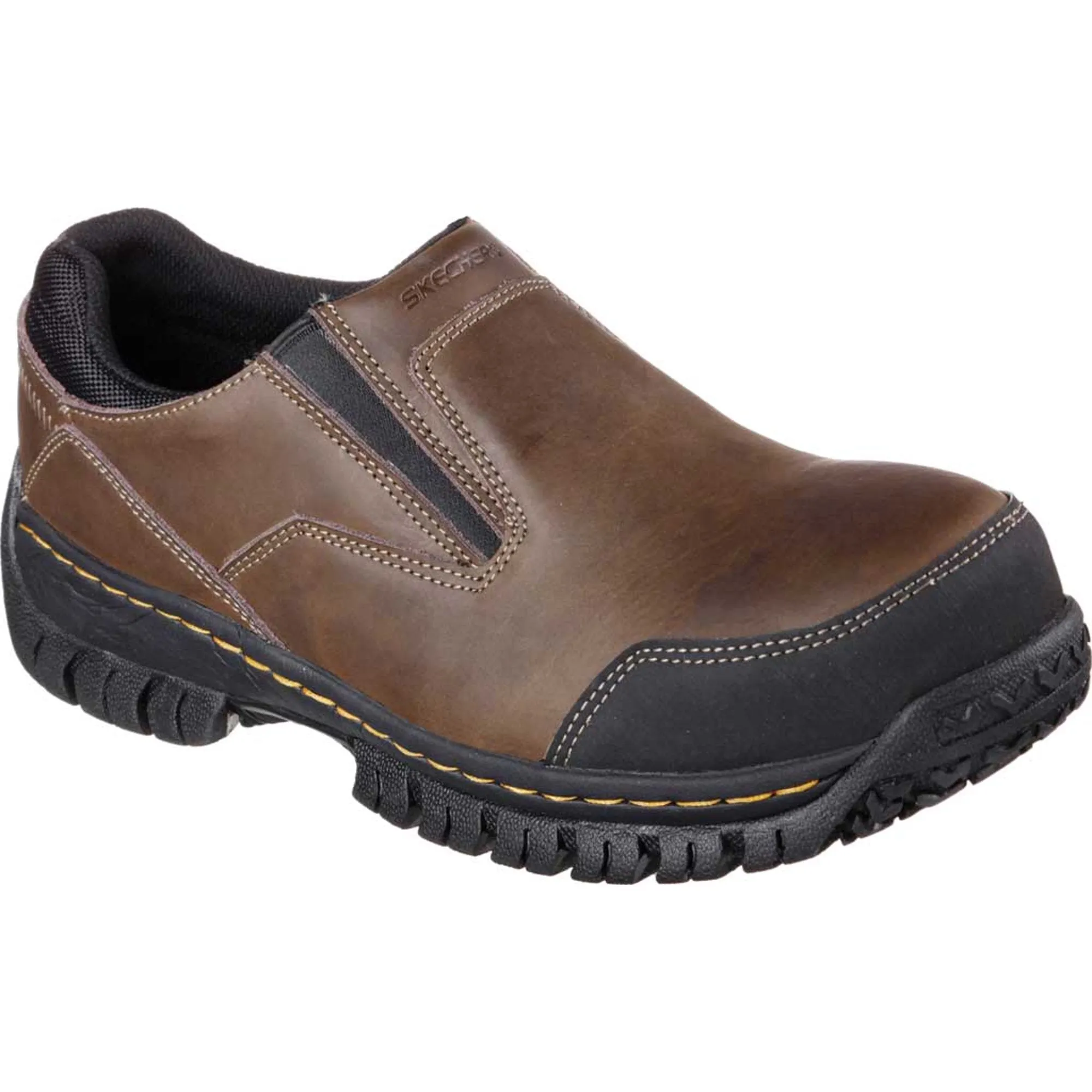 'Skechers' Men's Hartan Steel Toe Slip On - Dark Brown