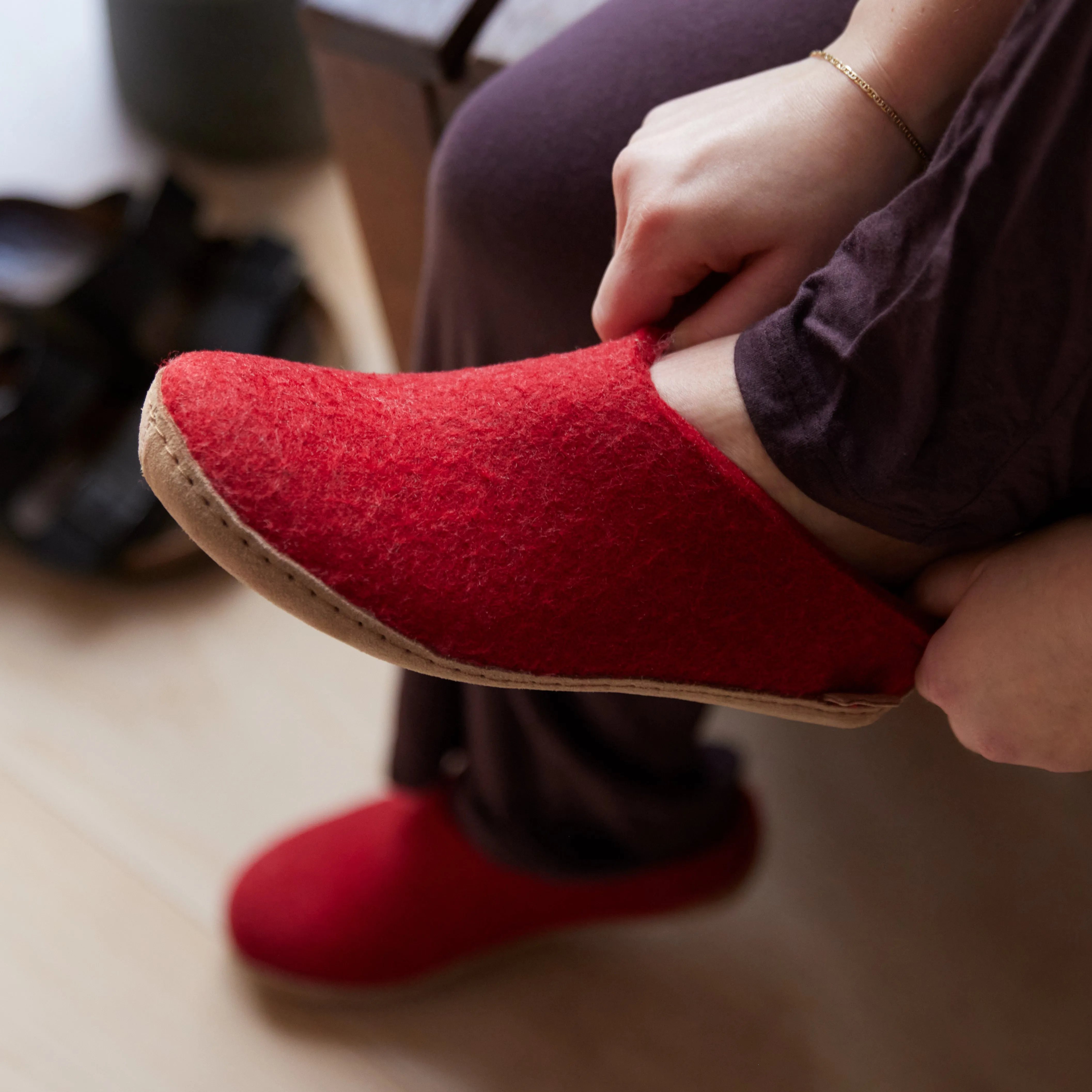 Slip-on with leather sole - Red