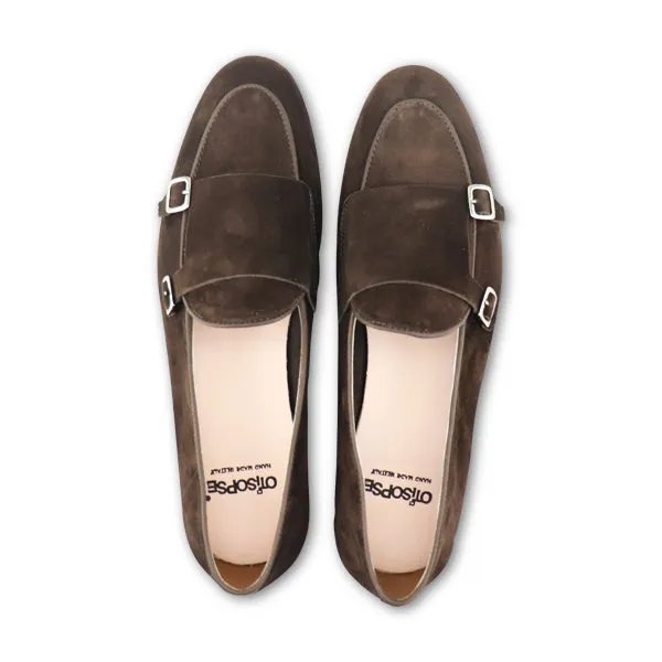 Slippers con fibbie in camoscio testa di moro