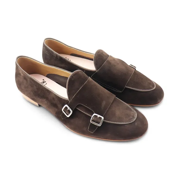 Slippers con fibbie in camoscio testa di moro