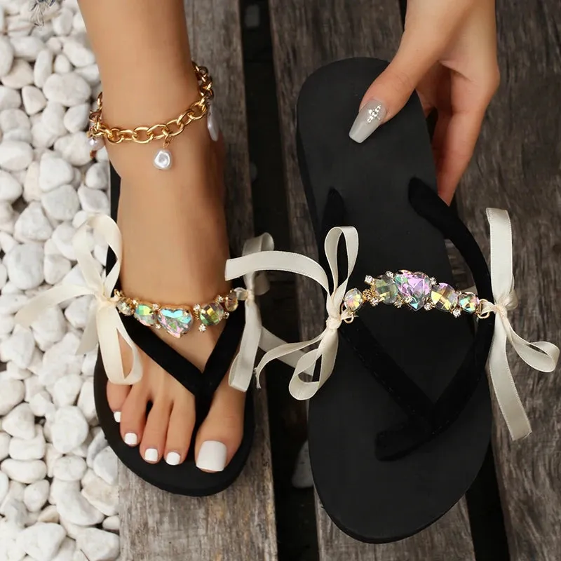 Sohiwoo Clip Toe High Heels Slippers Women Summer Beach Platform Wedge Sandals Slides Woman Plus Size 42 Crystal Outdoor Flip Flops
