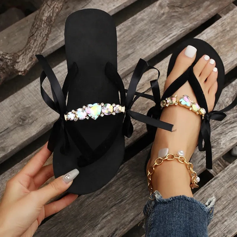 Sohiwoo Clip Toe High Heels Slippers Women Summer Beach Platform Wedge Sandals Slides Woman Plus Size 42 Crystal Outdoor Flip Flops