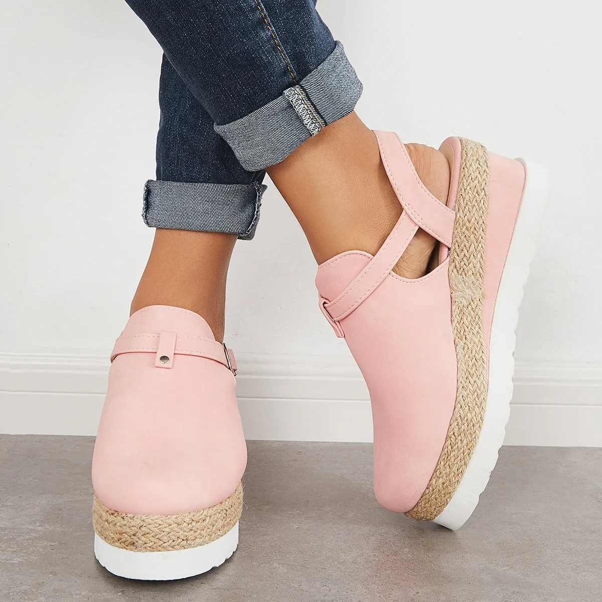 Sohiwoo Women Closed Toe Platform Espadrilles Wedge Ankle Strap Sandals