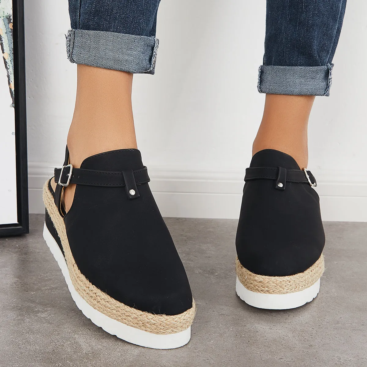 Sohiwoo Women Closed Toe Platform Espadrilles Wedge Ankle Strap Sandals