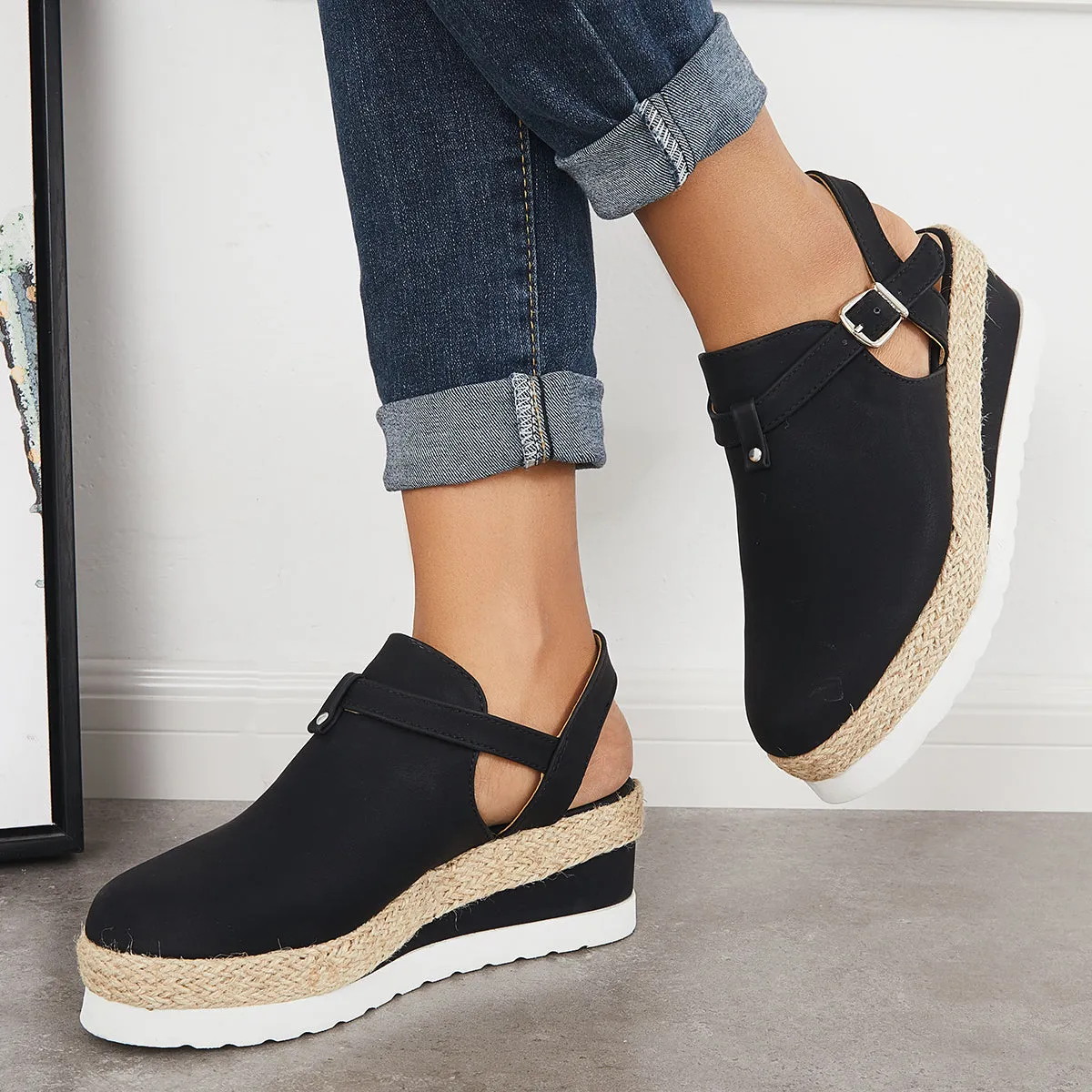 Sohiwoo Women Closed Toe Platform Espadrilles Wedge Ankle Strap Sandals