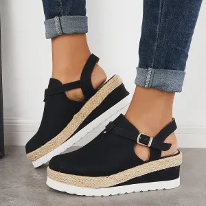 Sohiwoo Women Closed Toe Platform Espadrilles Wedge Ankle Strap Sandals