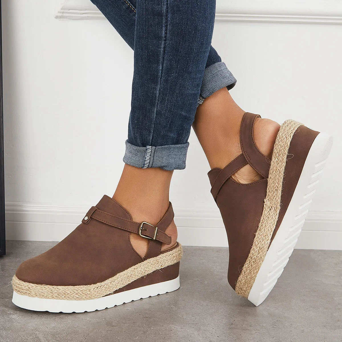 Sohiwoo Women Closed Toe Platform Espadrilles Wedge Ankle Strap Sandals