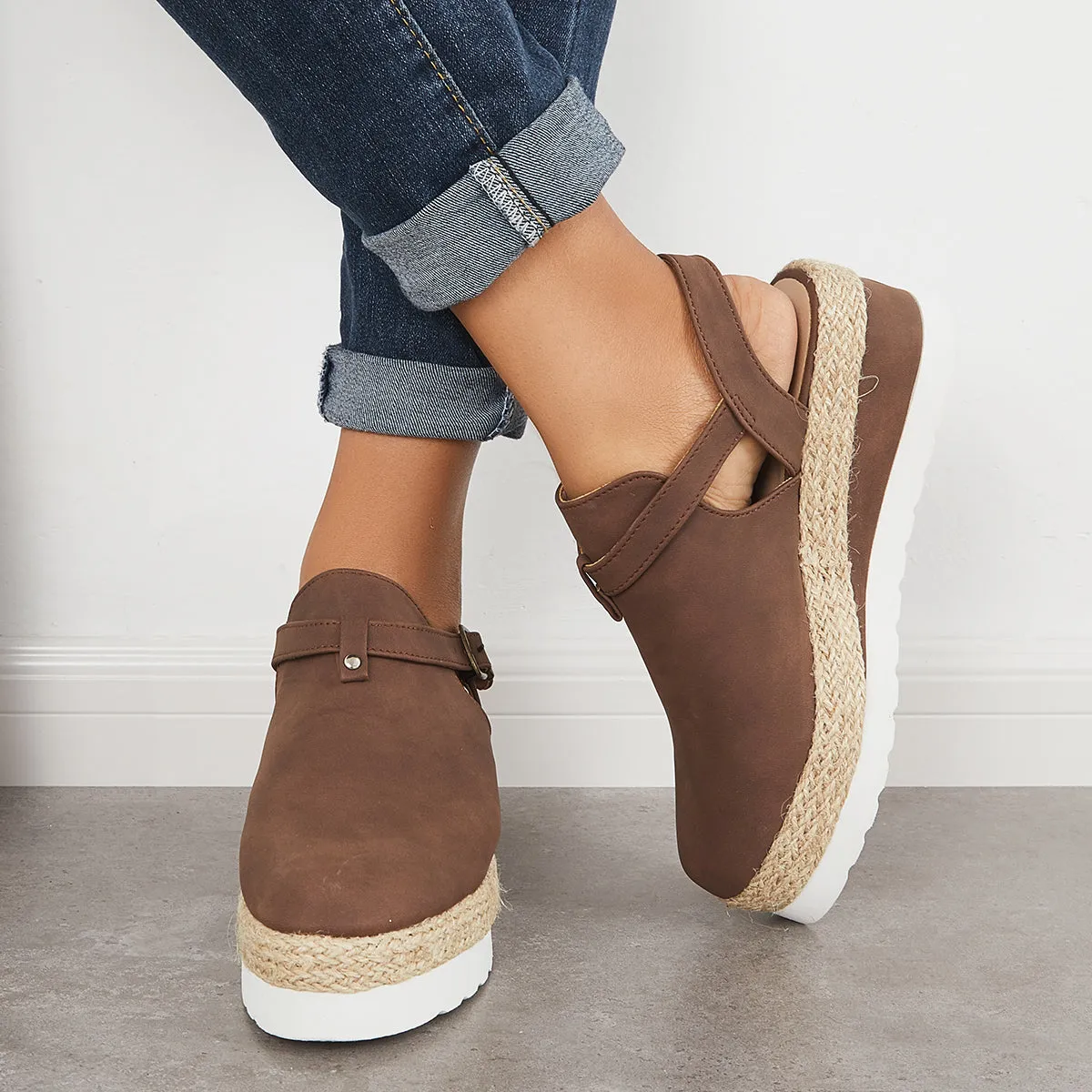 Sohiwoo Women Closed Toe Platform Espadrilles Wedge Ankle Strap Sandals