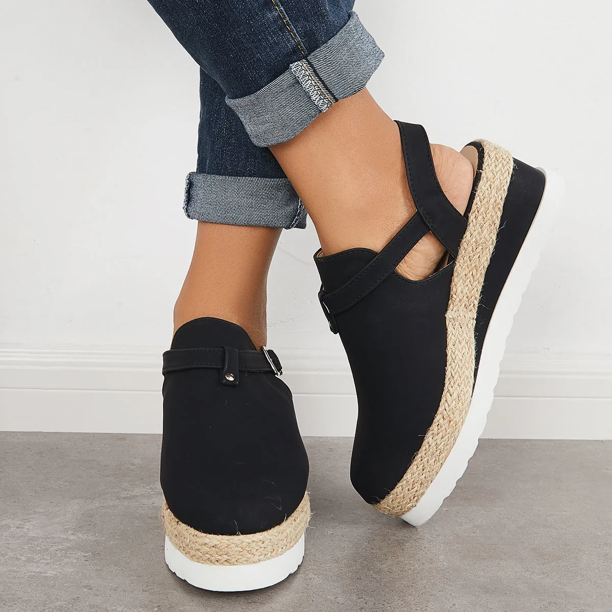 Sohiwoo Women Closed Toe Platform Espadrilles Wedge Ankle Strap Sandals