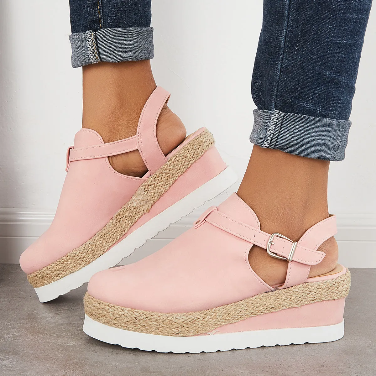 Sohiwoo Women Closed Toe Platform Espadrilles Wedge Ankle Strap Sandals