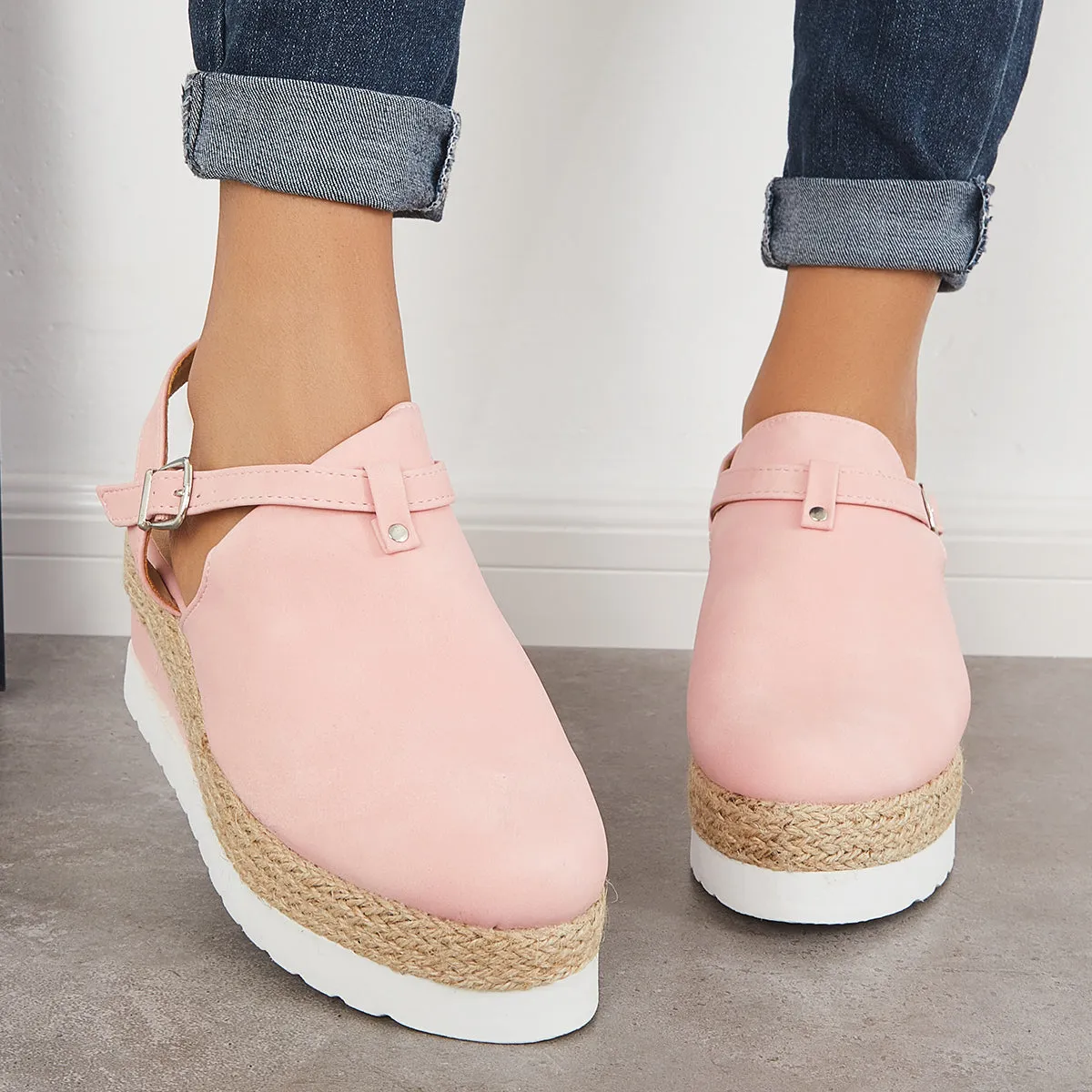 Sohiwoo Women Closed Toe Platform Espadrilles Wedge Ankle Strap Sandals