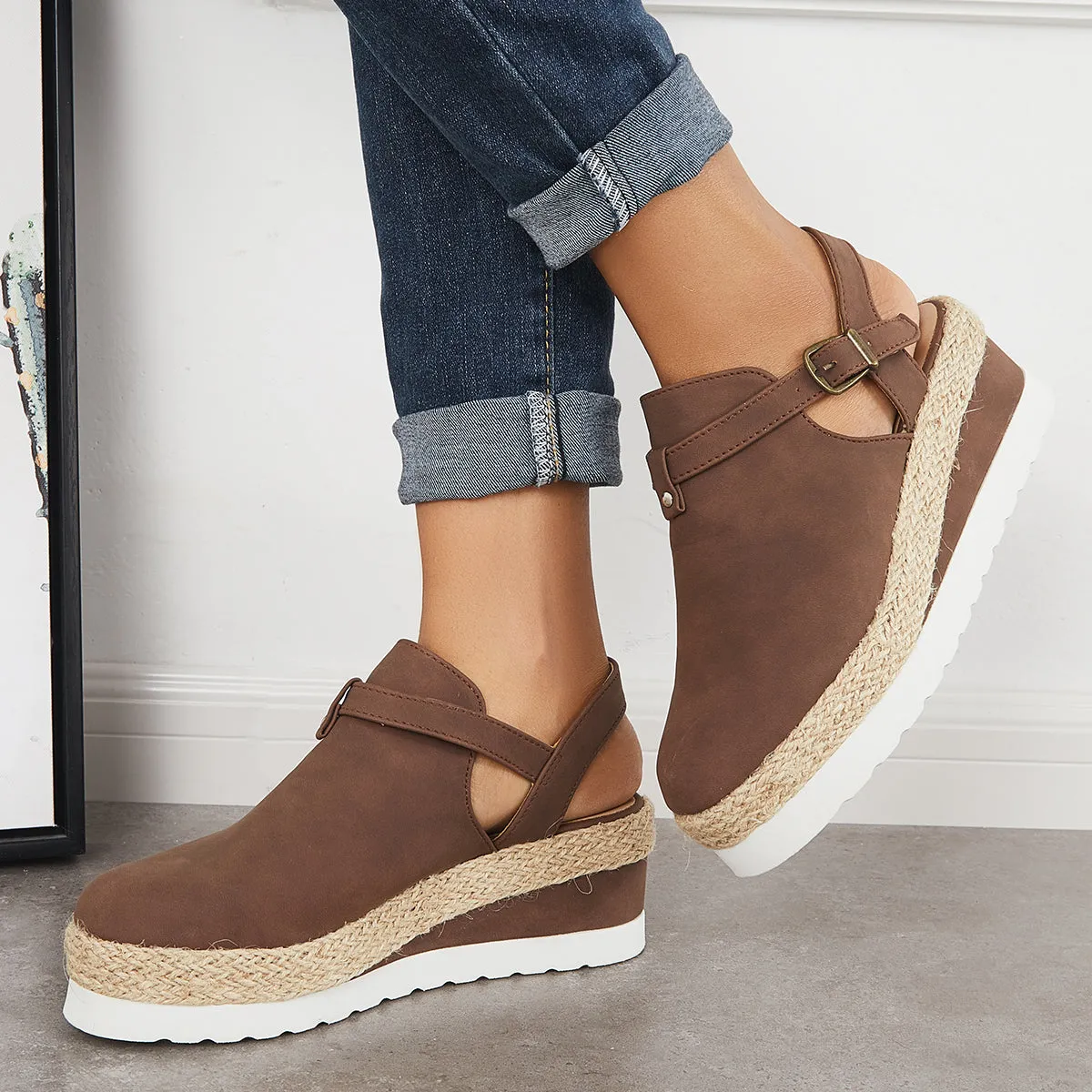 Sohiwoo Women Closed Toe Platform Espadrilles Wedge Ankle Strap Sandals