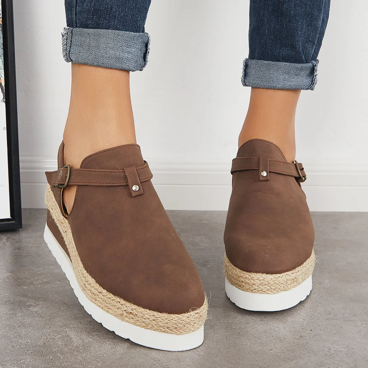 Sohiwoo Women Closed Toe Platform Espadrilles Wedge Ankle Strap Sandals