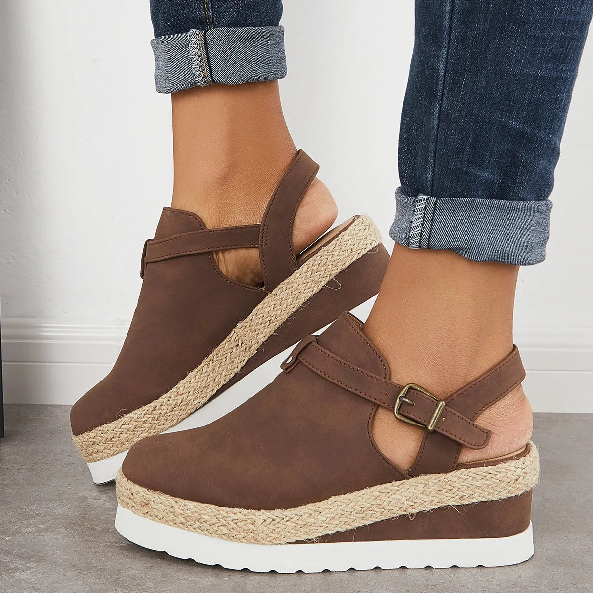 Sohiwoo Women Closed Toe Platform Espadrilles Wedge Ankle Strap Sandals