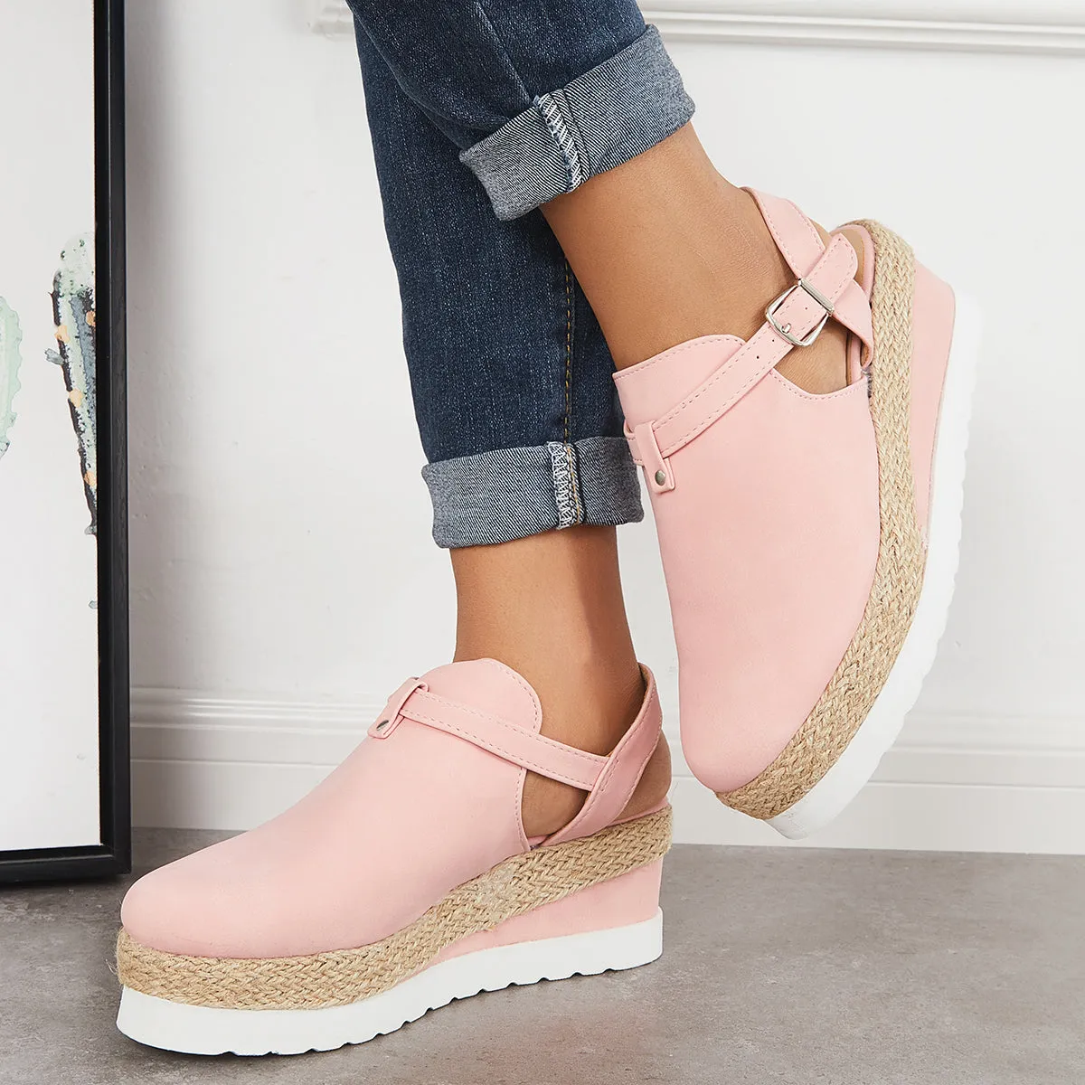 Sohiwoo Women Closed Toe Platform Espadrilles Wedge Ankle Strap Sandals
