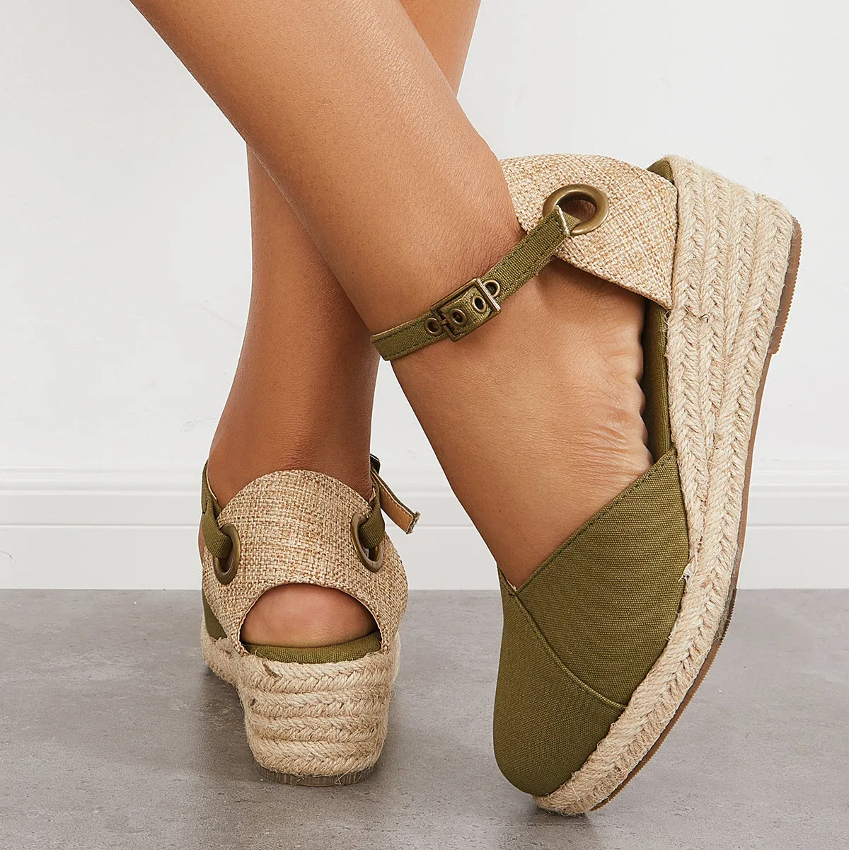 Sohiwoo Women Summer Espadrille Platform Heel Wedges Ankle Strap Sandals