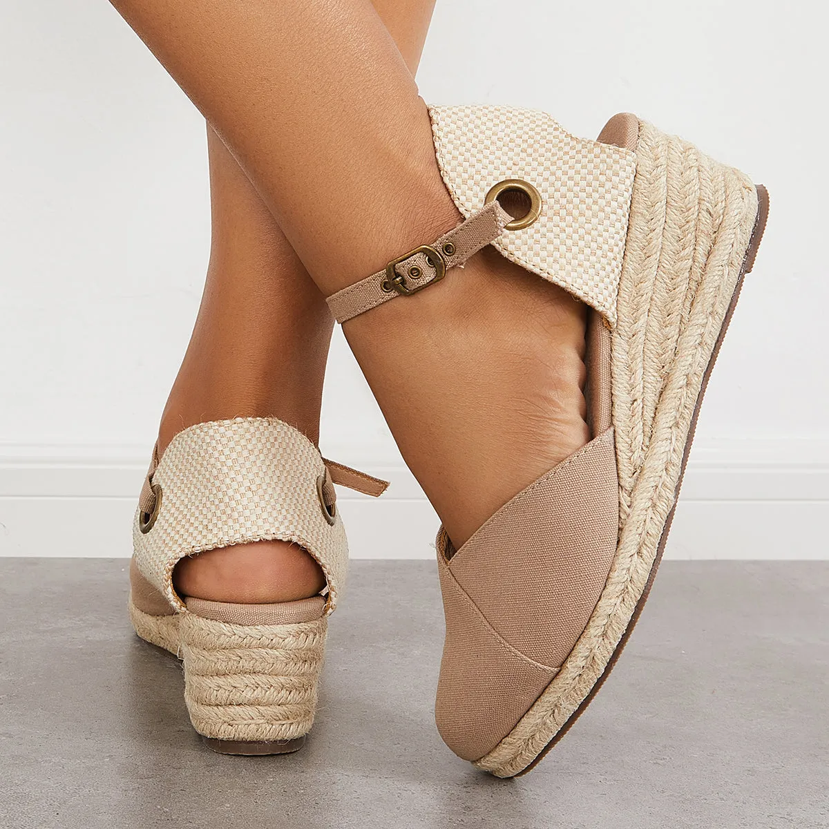 Sohiwoo Women Summer Espadrille Platform Heel Wedges Ankle Strap Sandals