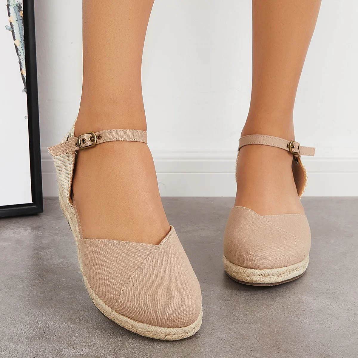 Sohiwoo Women Summer Espadrille Platform Heel Wedges Ankle Strap Sandals