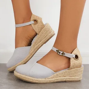 Sohiwoo Women Summer Espadrille Platform Heel Wedges Ankle Strap Sandals