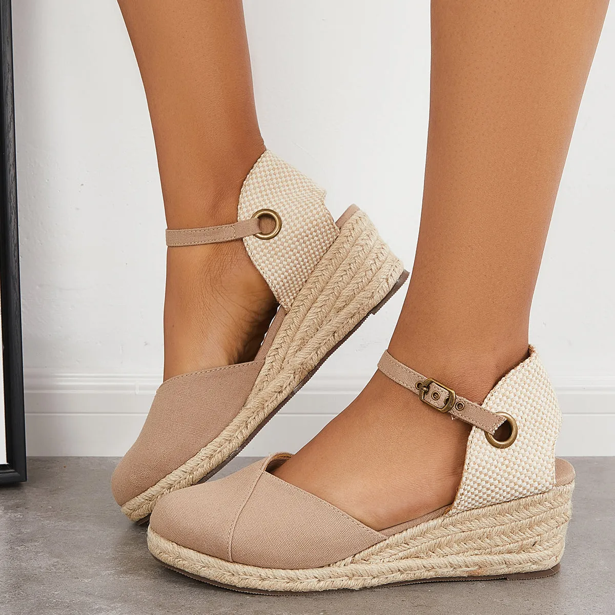 Sohiwoo Women Summer Espadrille Platform Heel Wedges Ankle Strap Sandals