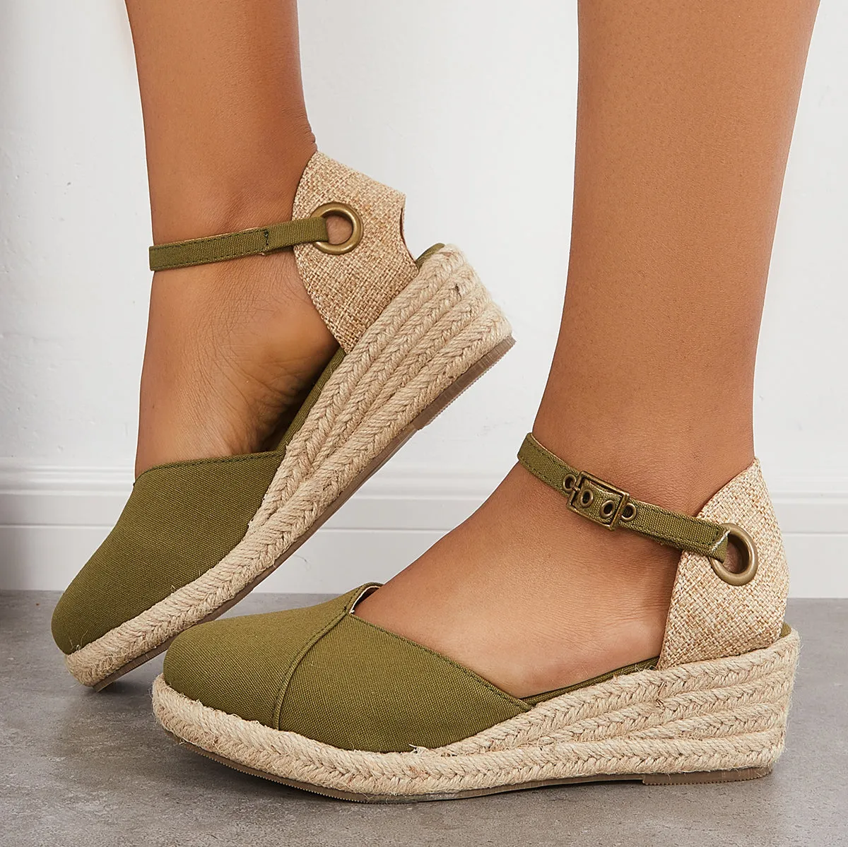 Sohiwoo Women Summer Espadrille Platform Heel Wedges Ankle Strap Sandals