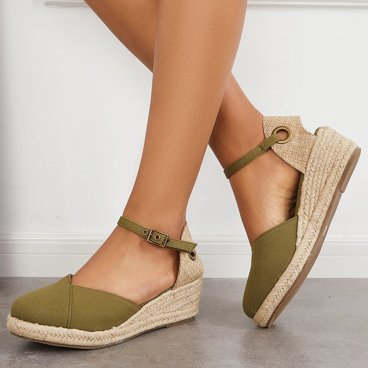 Sohiwoo Women Summer Espadrille Platform Heel Wedges Ankle Strap Sandals