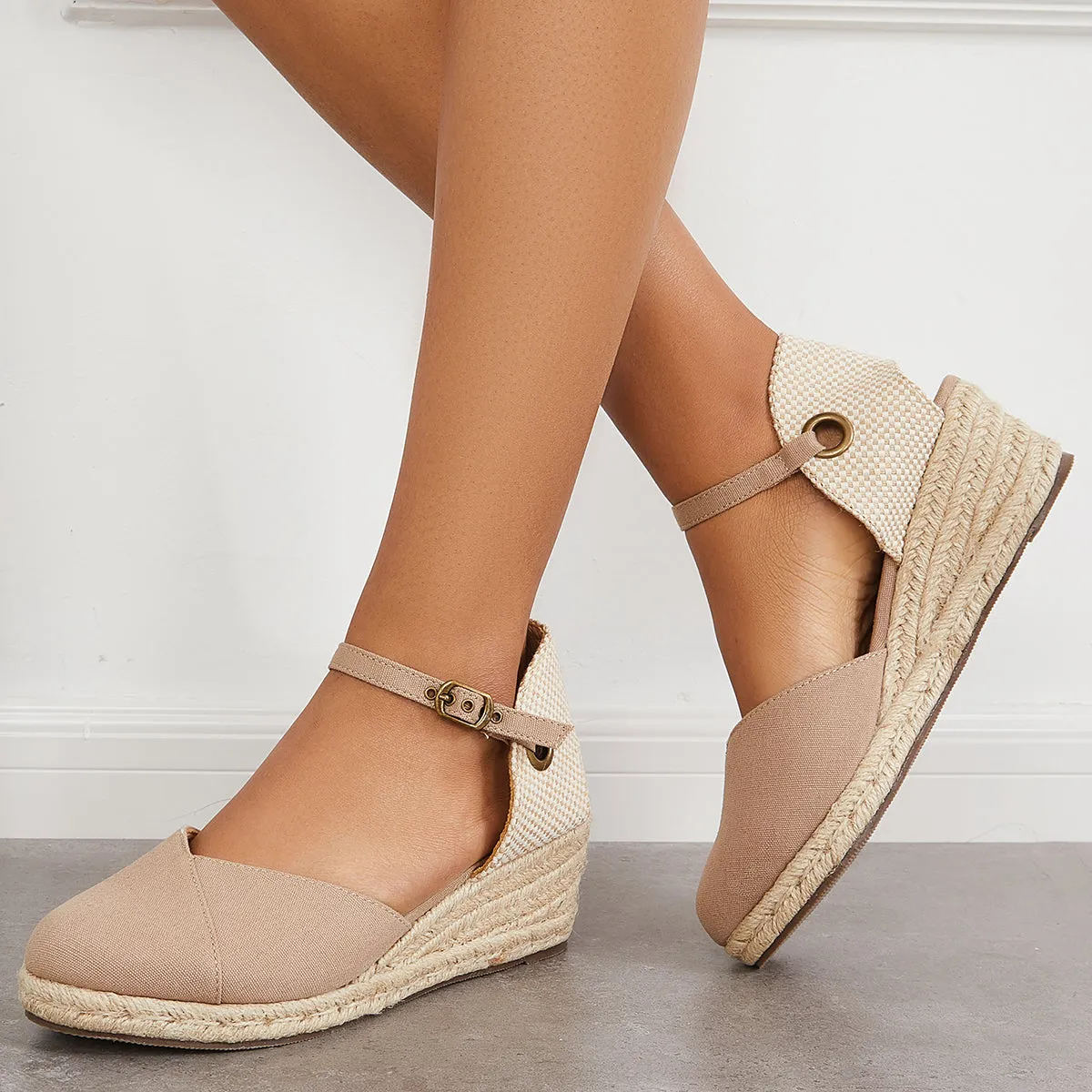 Sohiwoo Women Summer Espadrille Platform Heel Wedges Ankle Strap Sandals