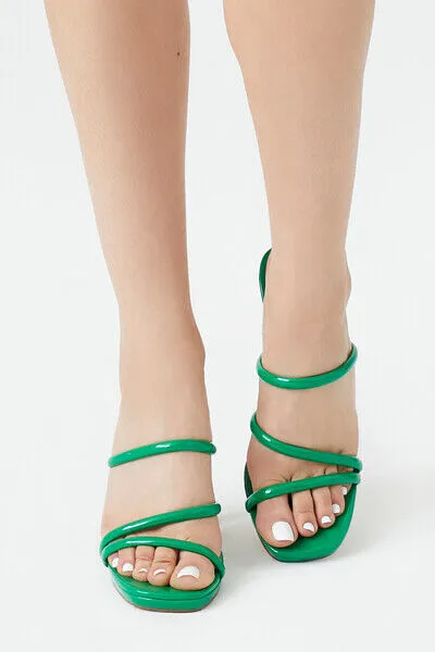 Strappy Square-Toe Spool Heels