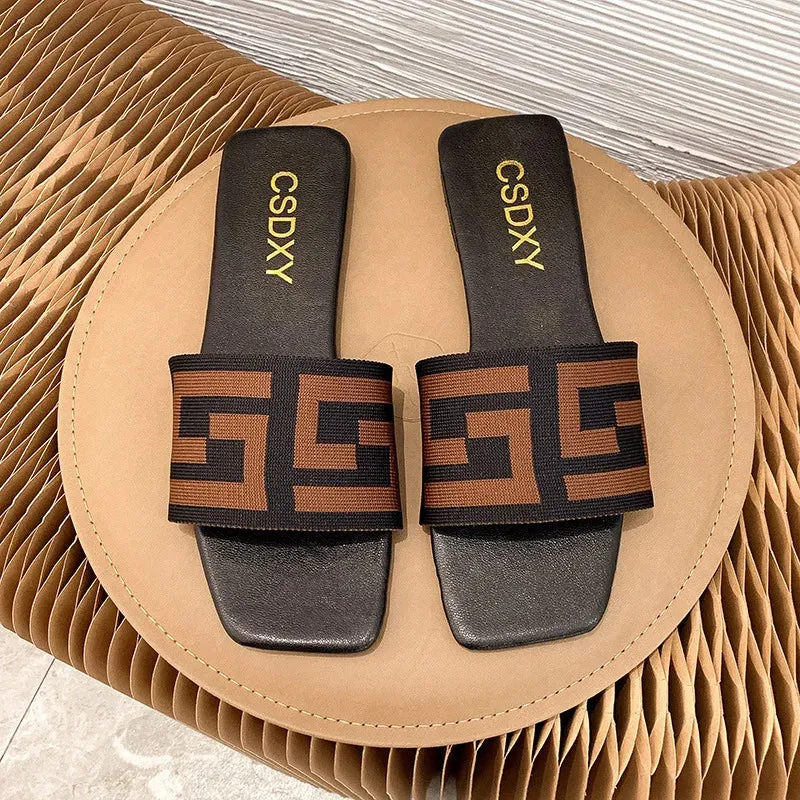Summer C Letter Desginer Women Slippers Fashion 2021 Plus Size Flat Heels Sildes Ladies Mules Shoes Sapatos De Mujer