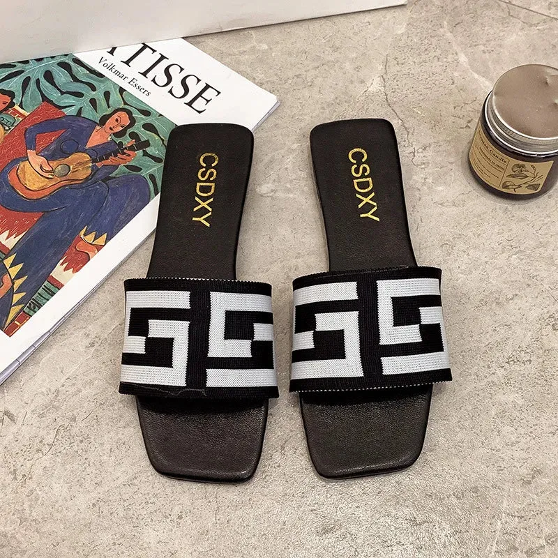 Summer C Letter Desginer Women Slippers Fashion 2021 Plus Size Flat Heels Sildes Ladies Mules Shoes Sapatos De Mujer