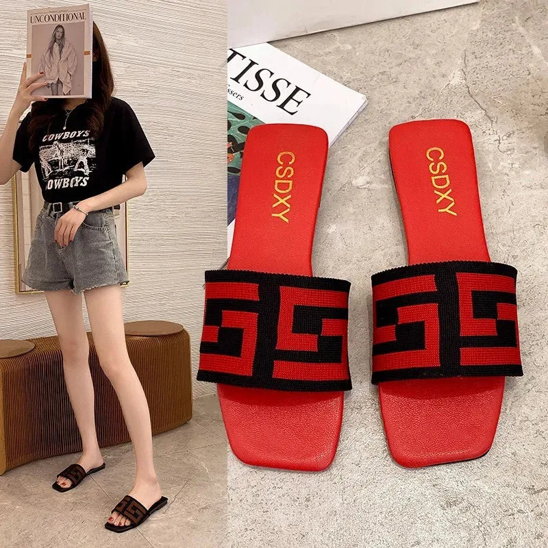 Summer C Letter Desginer Women Slippers Fashion 2021 Plus Size Flat Heels Sildes Ladies Mules Shoes Sapatos De Mujer