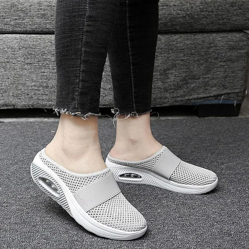 Sursell Women Daily Fly Knit Fabric Summer Air Cushion Mule Slippers