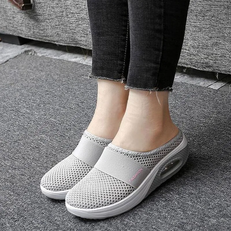 Sursell Women Daily Fly Knit Fabric Summer Air Cushion Mule Slippers