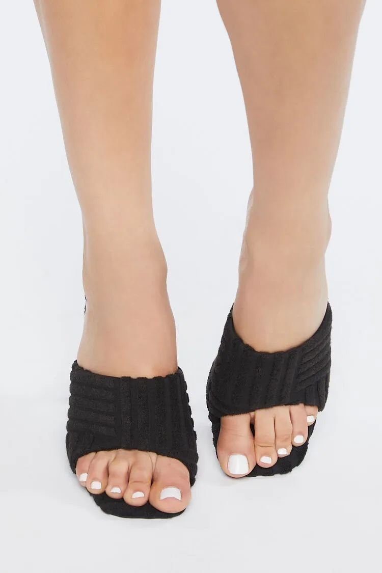 Terry Cloth Open-Toe Stiletto Heels