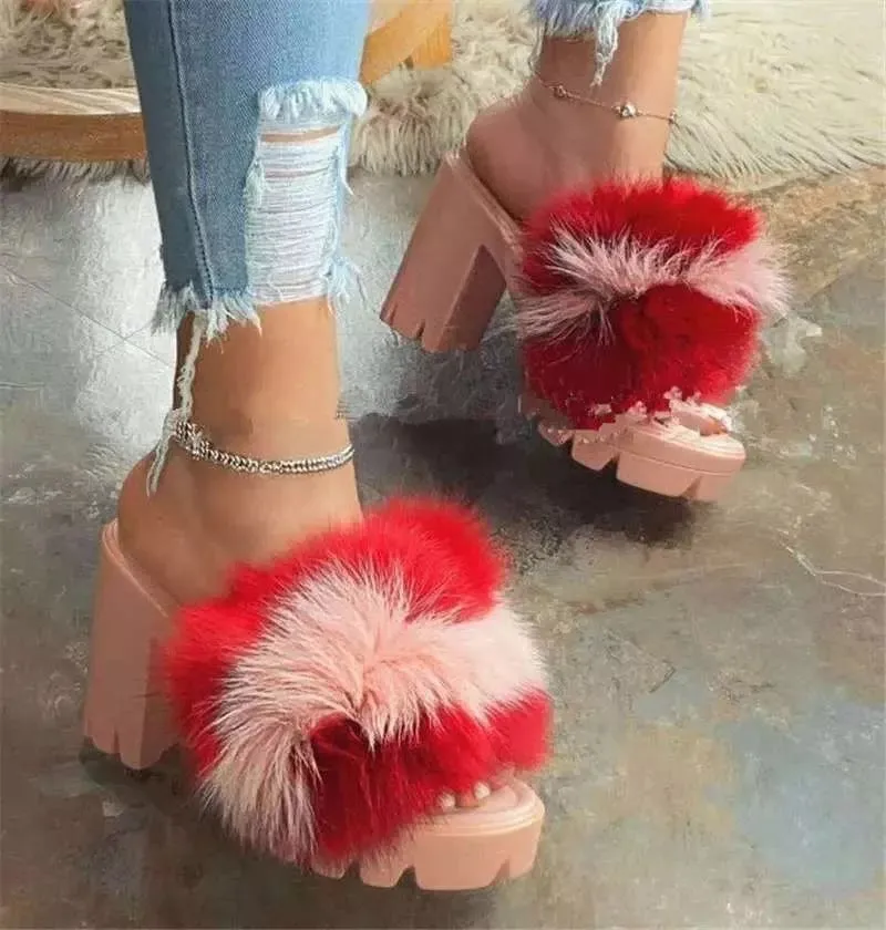 thick bottom light weight fur heel