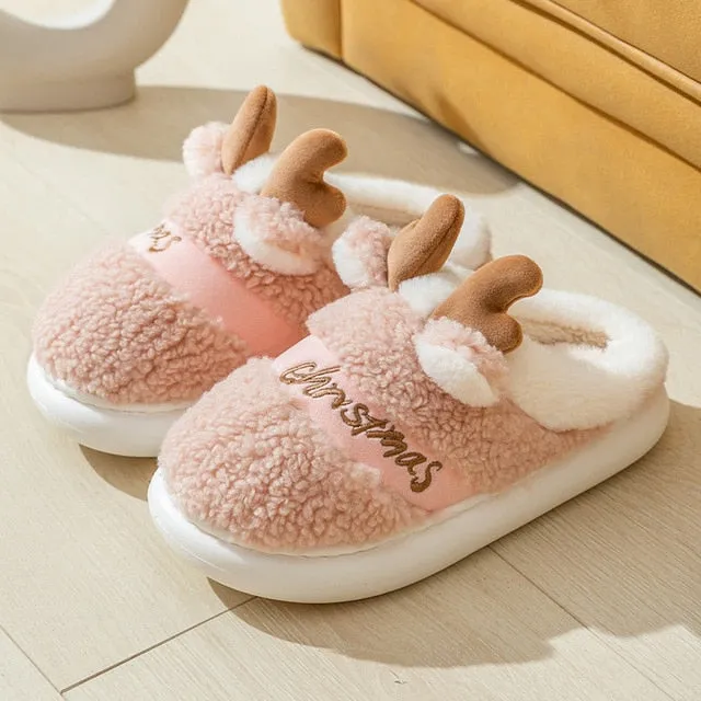 Thick Sole Christmas Deer Slippers
