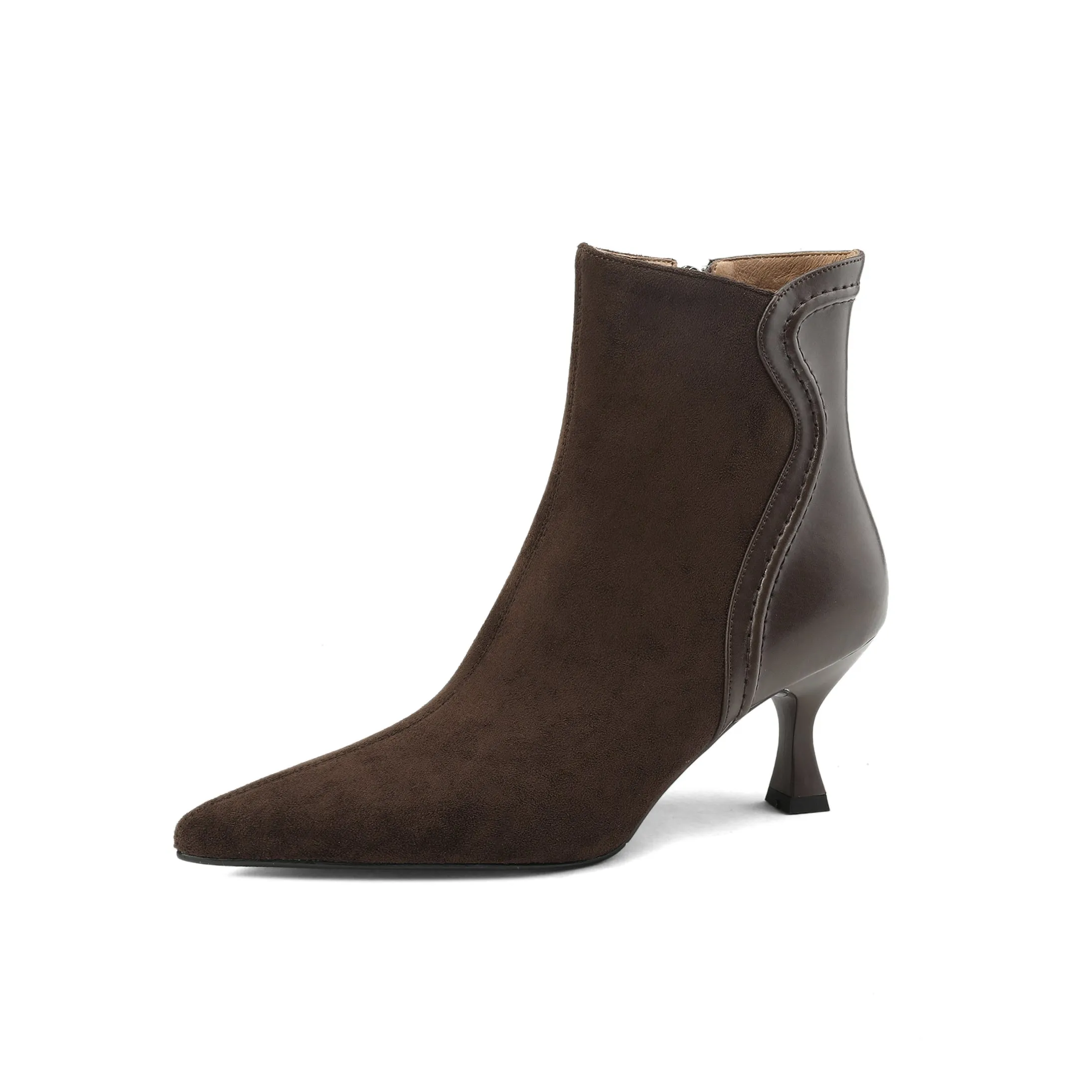 TinaCus Handmade Women's Patchwork Leather Side Zipper Pointed Toe Sexy Kitten Heel Ankle Boots