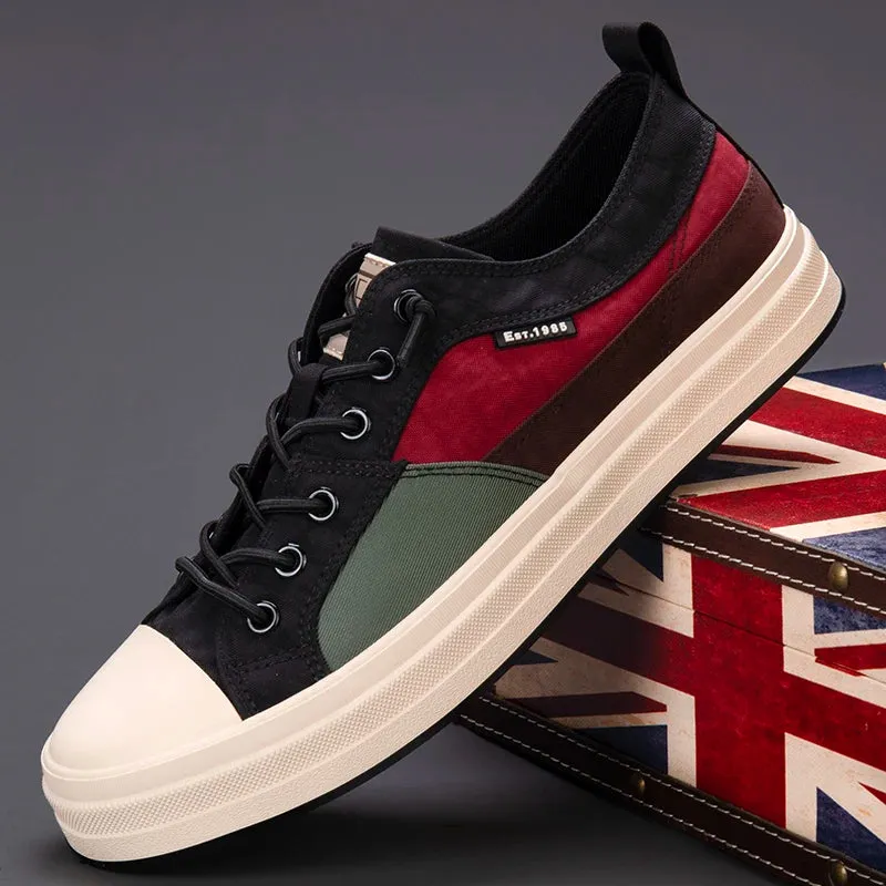 WIAOFELLAS  -  Spring Fashion Patchwork Men's Vulcanized Sneaker Low-Cut Lace-Up Canvas Shoes Man Comfortable Flat Casual Skateboard Shoes Male