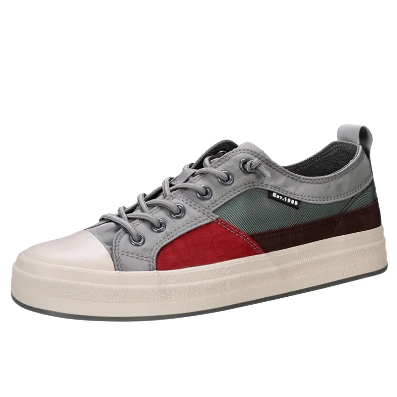 WIAOFELLAS  -  Spring Fashion Patchwork Men's Vulcanized Sneaker Low-Cut Lace-Up Canvas Shoes Man Comfortable Flat Casual Skateboard Shoes Male