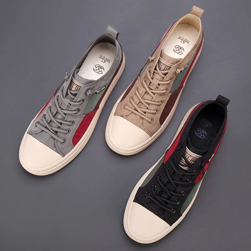 WIAOFELLAS  -  Spring Fashion Patchwork Men's Vulcanized Sneaker Low-Cut Lace-Up Canvas Shoes Man Comfortable Flat Casual Skateboard Shoes Male