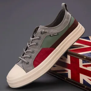 WIAOFELLAS  -  Spring Fashion Patchwork Men's Vulcanized Sneaker Low-Cut Lace-Up Canvas Shoes Man Comfortable Flat Casual Skateboard Shoes Male