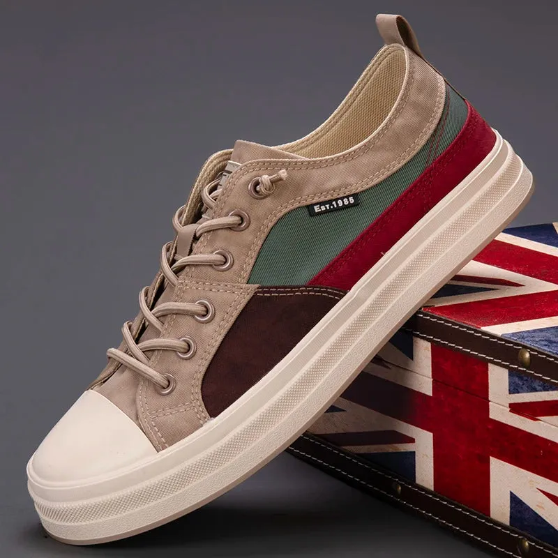 WIAOFELLAS  -  Spring Fashion Patchwork Men's Vulcanized Sneaker Low-Cut Lace-Up Canvas Shoes Man Comfortable Flat Casual Skateboard Shoes Male