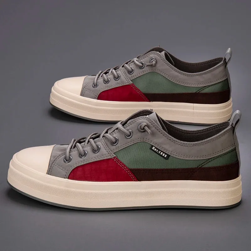 WIAOFELLAS  -  Spring Fashion Patchwork Men's Vulcanized Sneaker Low-Cut Lace-Up Canvas Shoes Man Comfortable Flat Casual Skateboard Shoes Male
