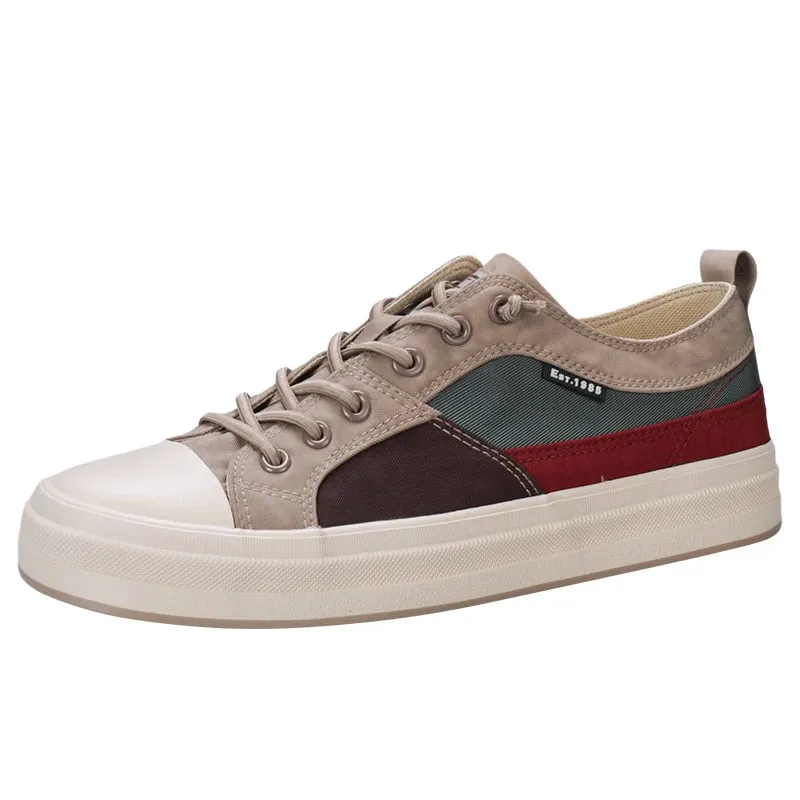 WIAOFELLAS  -  Spring Fashion Patchwork Men's Vulcanized Sneaker Low-Cut Lace-Up Canvas Shoes Man Comfortable Flat Casual Skateboard Shoes Male